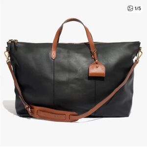 Madewell Black Leather Weekender with Brown Trim